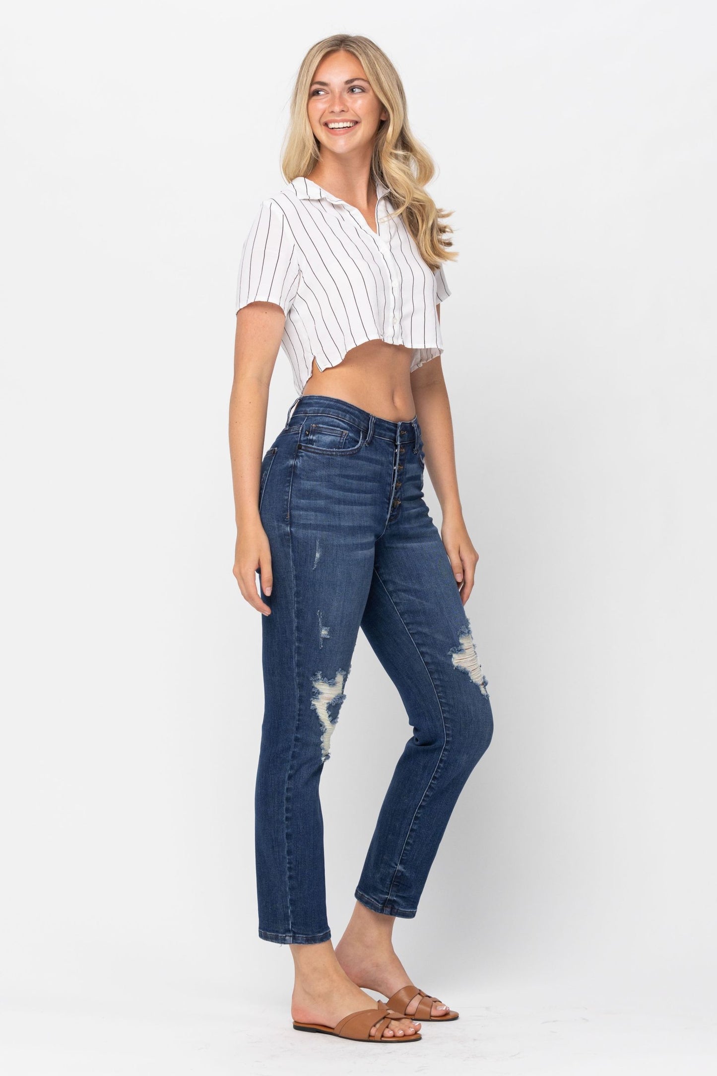 Judy Blue High Waist Zigzag Button Fly Boyfriend