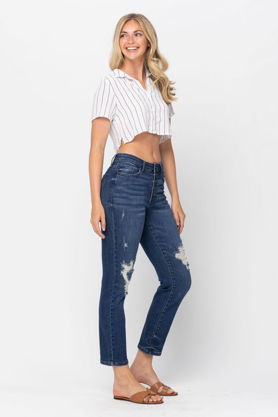 Judy Blue High Waist Zigzag Button Fly Boyfriend