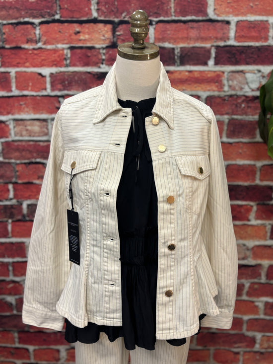 Pinstripe Stretch Denim Jacket