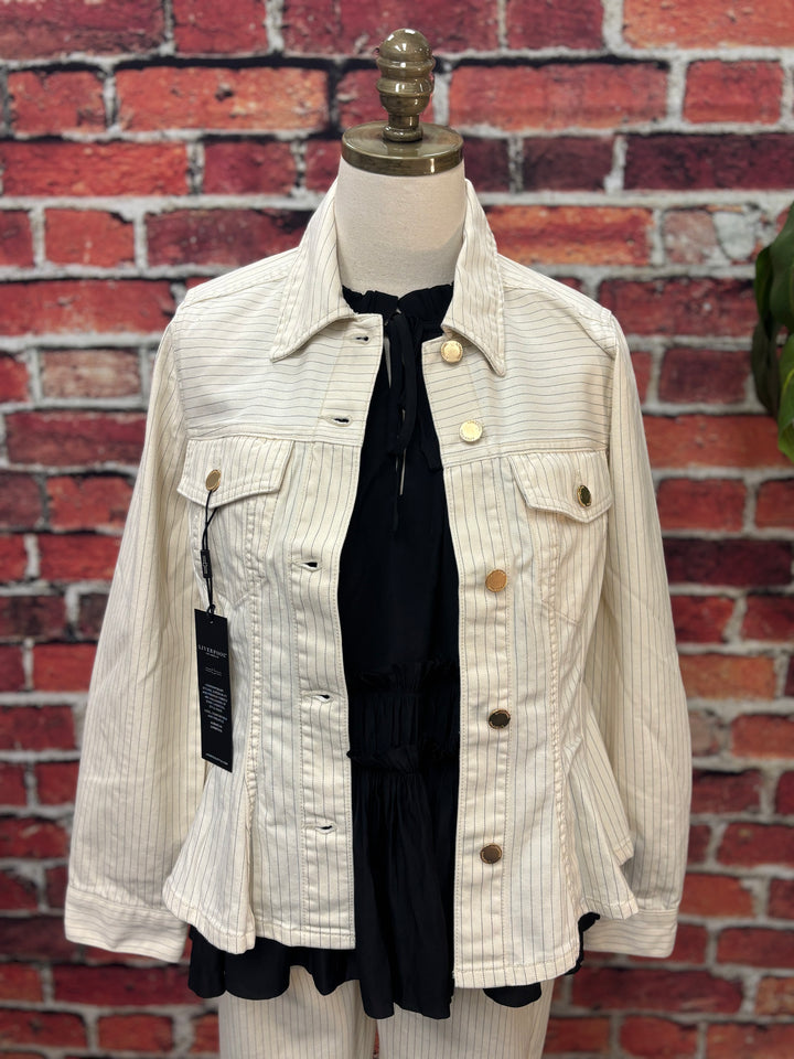 Pinstripe Stretch Denim Jacket