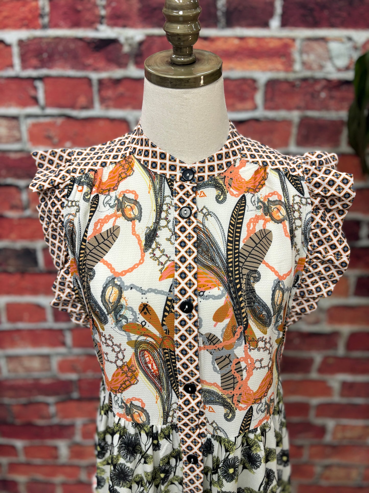 Sunset Patchwork Ruffle Dress