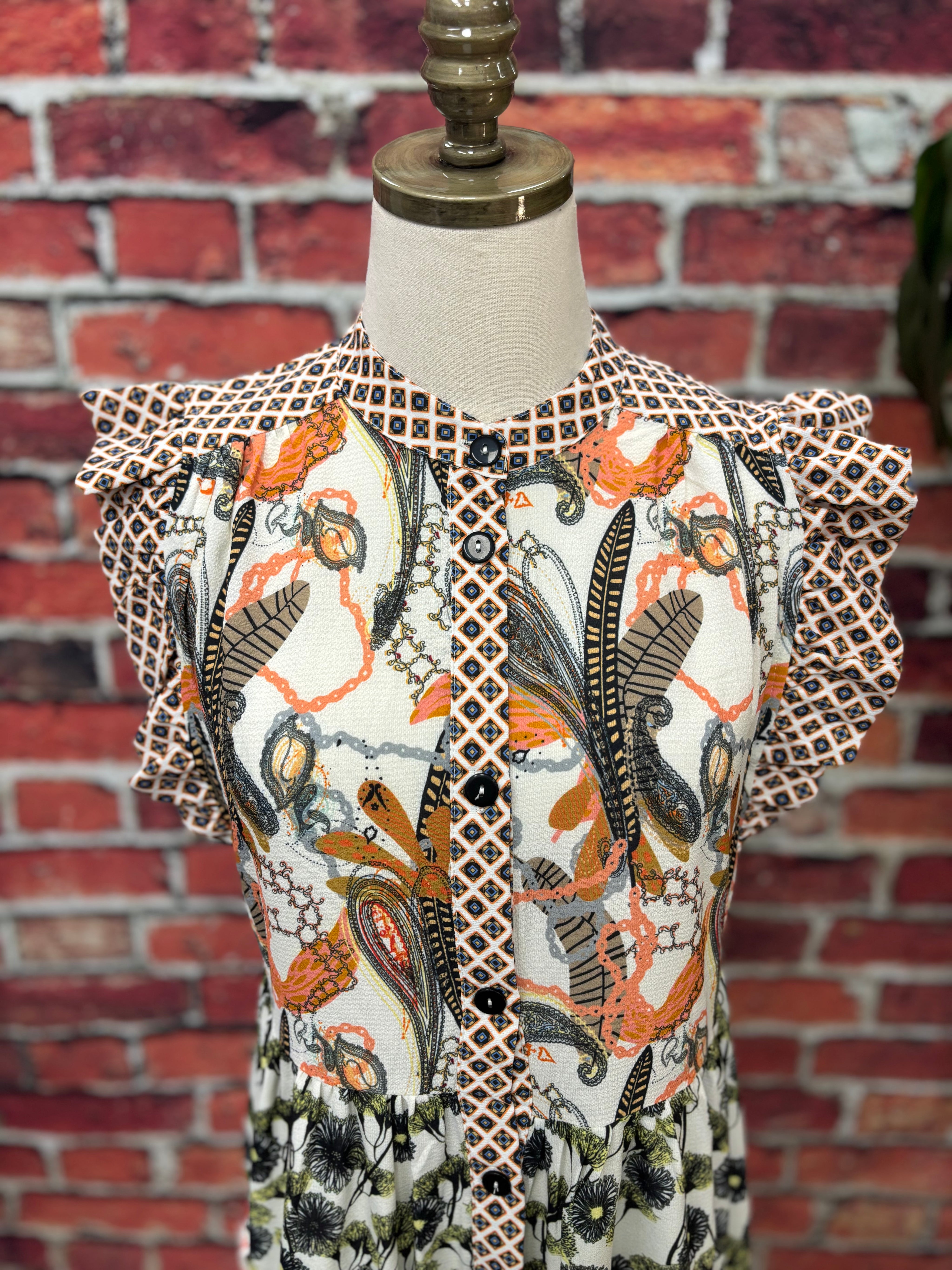 Sunset Patchwork Ruffle Dress