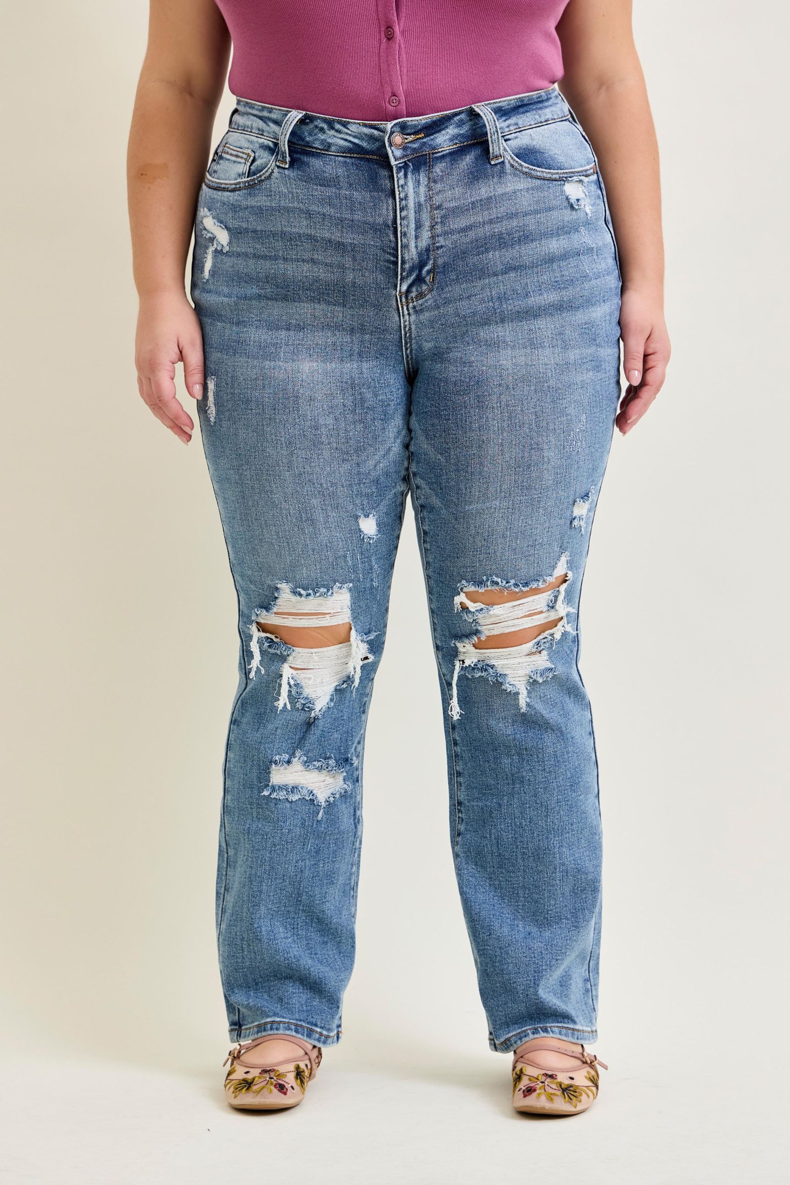 Judy Blue HW Stone Wash Destroyed Bootcut