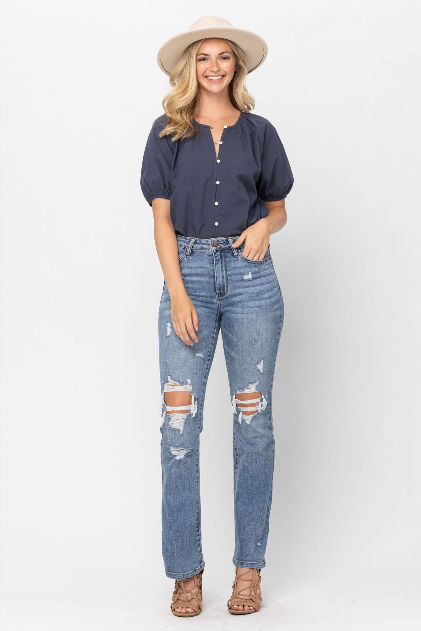 Judy Blue HW Stone Wash Destroyed Bootcut