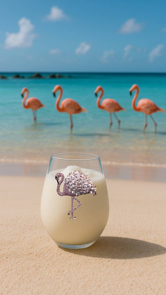 Flamingo Jeweled Stemless Wine Glass