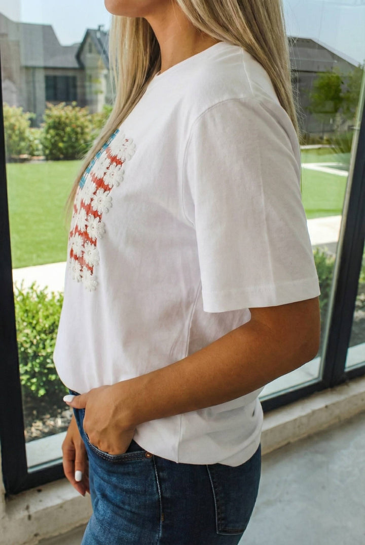 Fancy Embroidered Patch Flag Tee