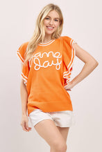 Load image into Gallery viewer, Ruffle Sleeve Varsity Gameday Knit Top
