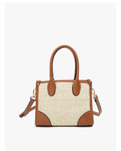 Load image into Gallery viewer, Clementine Straw Satchel w/ Vegan Leather Contrast
