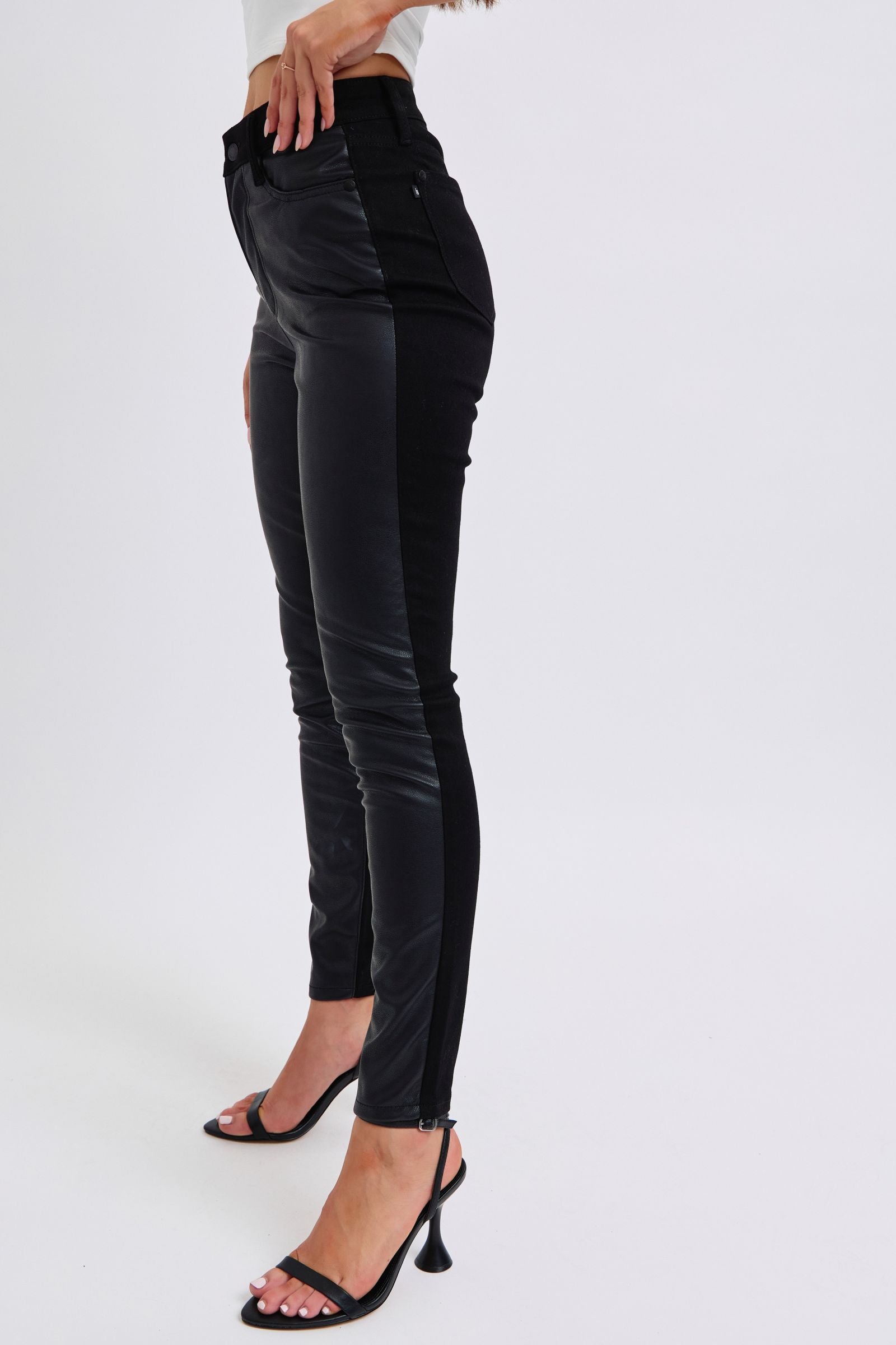 Judy Blue High Waist Leather & Denim Skinny