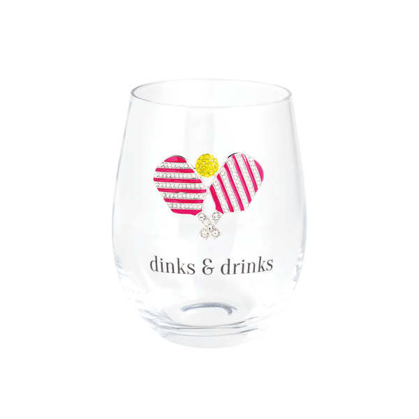 Pickleball Jeweled Wine Glass