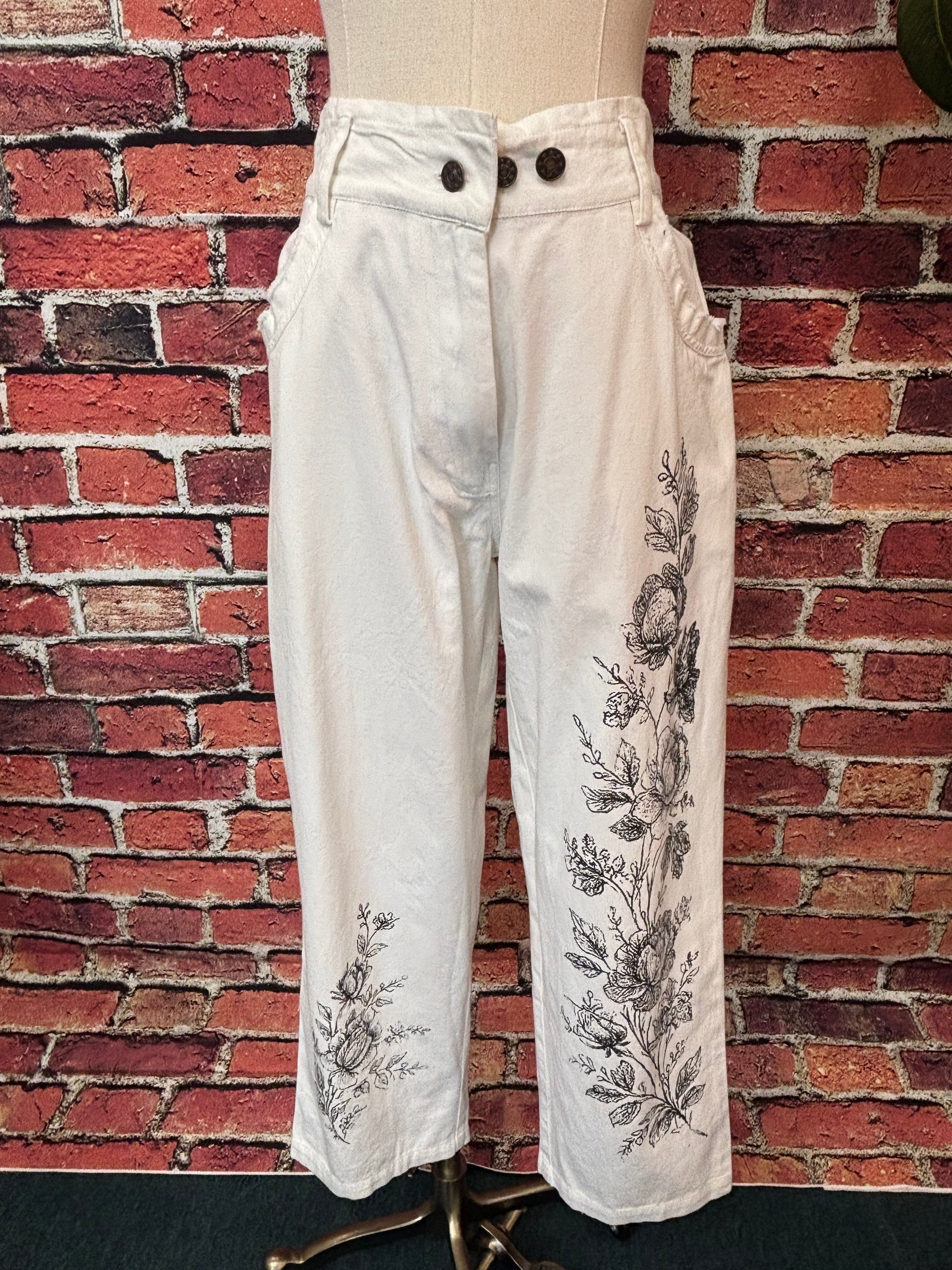 Boho Gray Floral Cotton Pants
