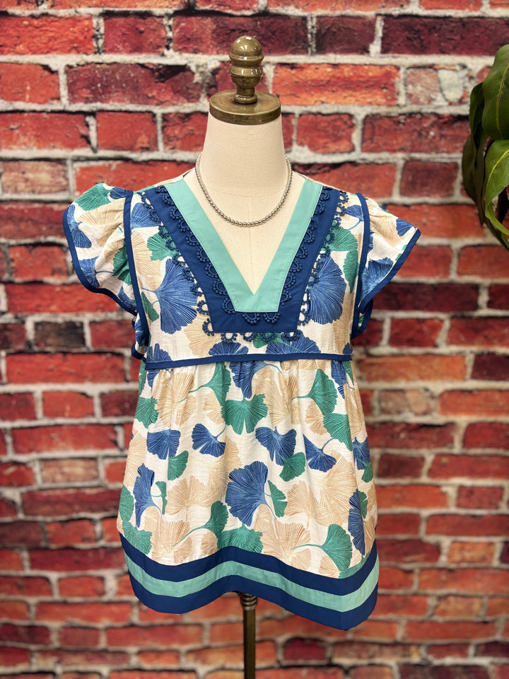 Coastal Bloom Flutter Sleeve Top *FINAL SALE*