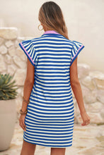 Load image into Gallery viewer, Striped Collar Split Neck Short Dress
