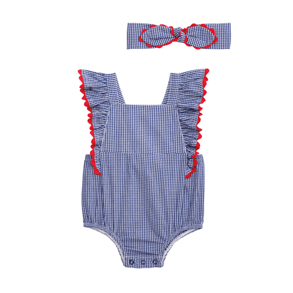 Gingham Ric Rac Bubble And Headband Set