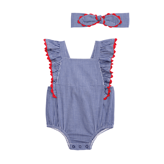 Gingham Ric Rac Bubble And Headband Set