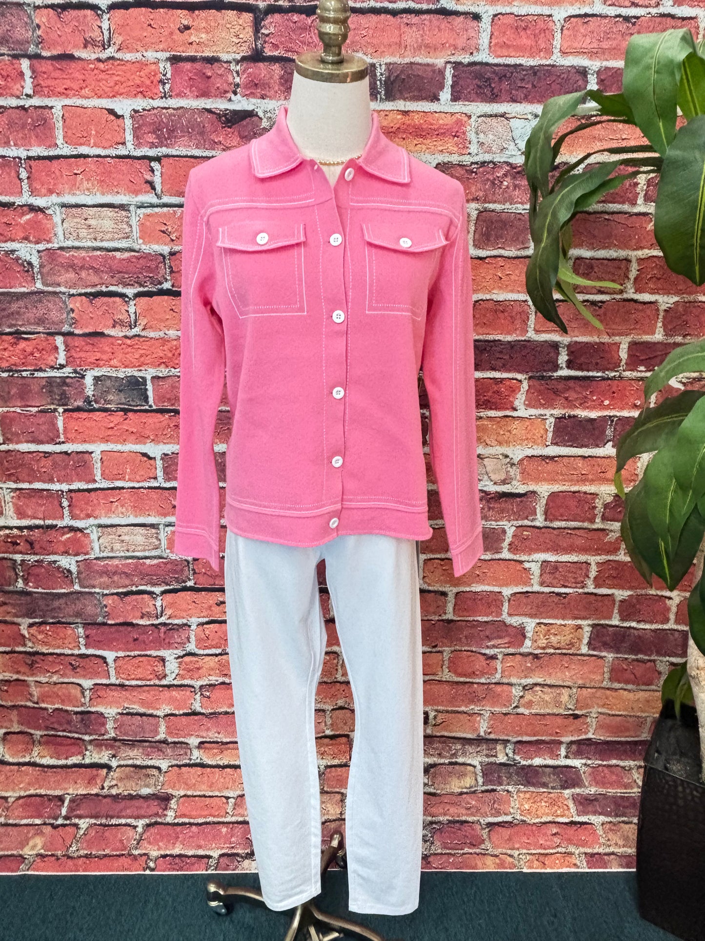Contrast Stitch Knit Button-Up Cardigan