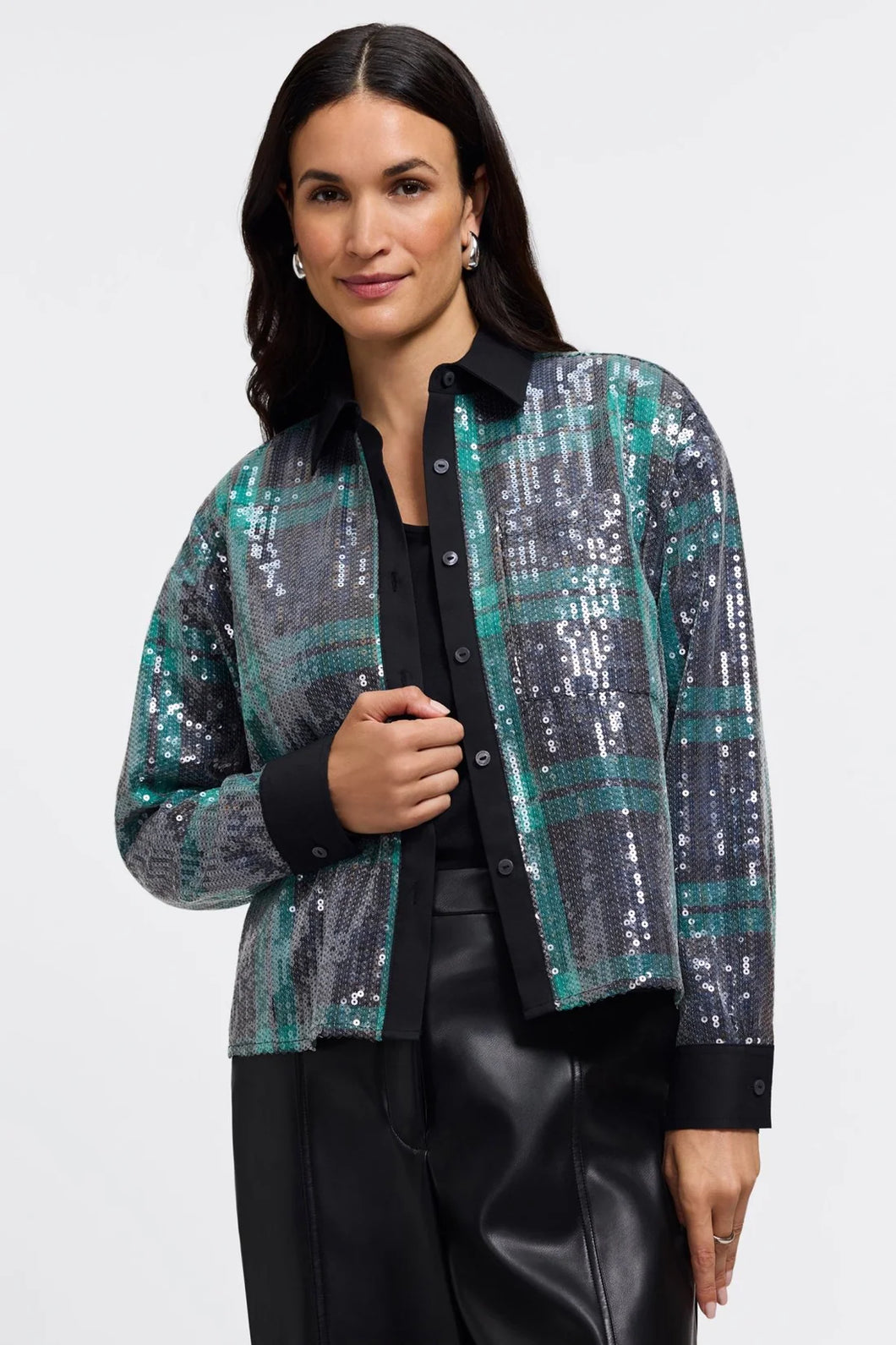 Marina Sequin Plaid Jacket Shirt