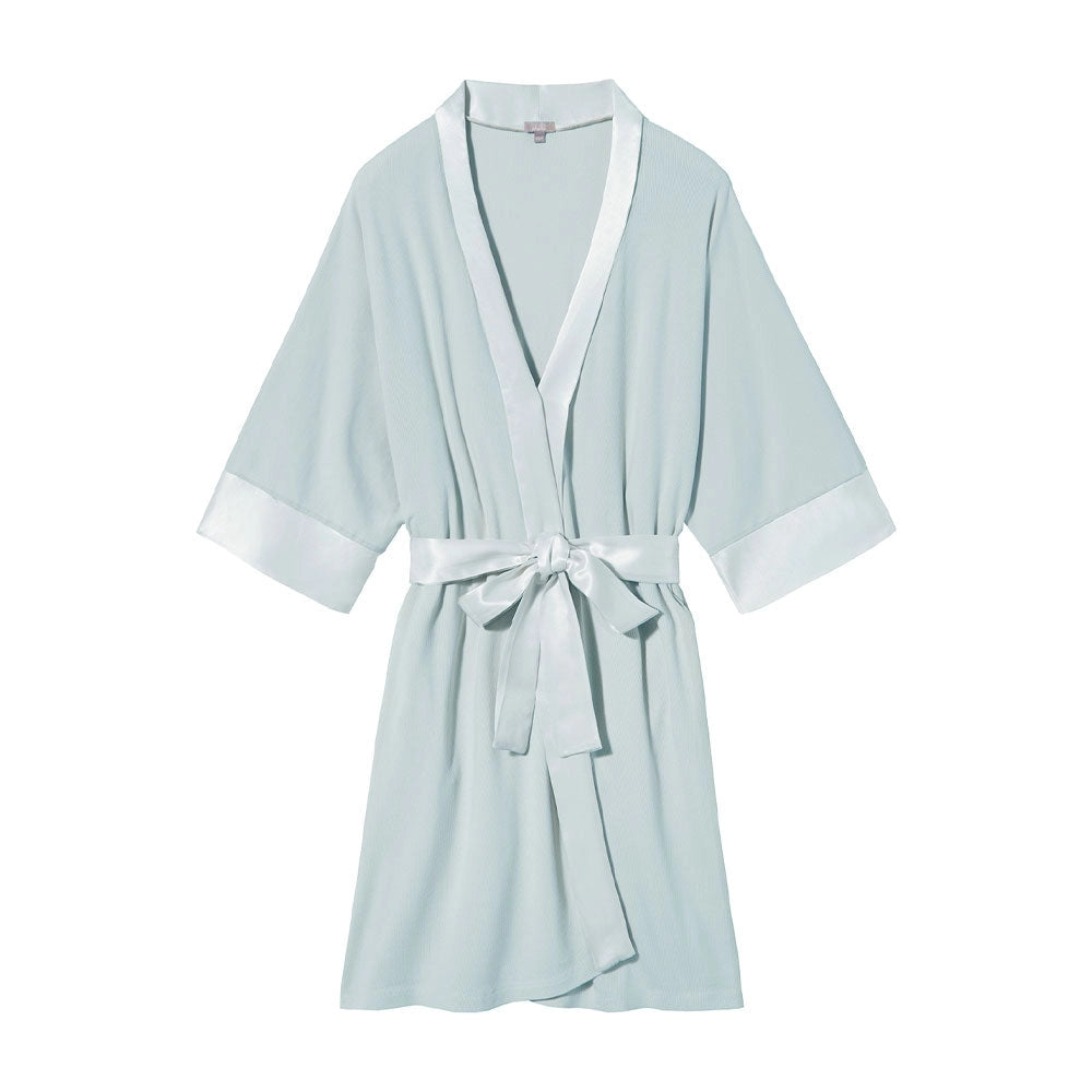 Shala Rib Knit Kimono Robe With Satin Belt And Trim