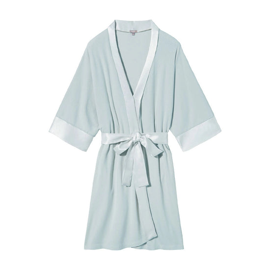 Shala Rib Knit Kimono Robe With Satin Belt And Trim