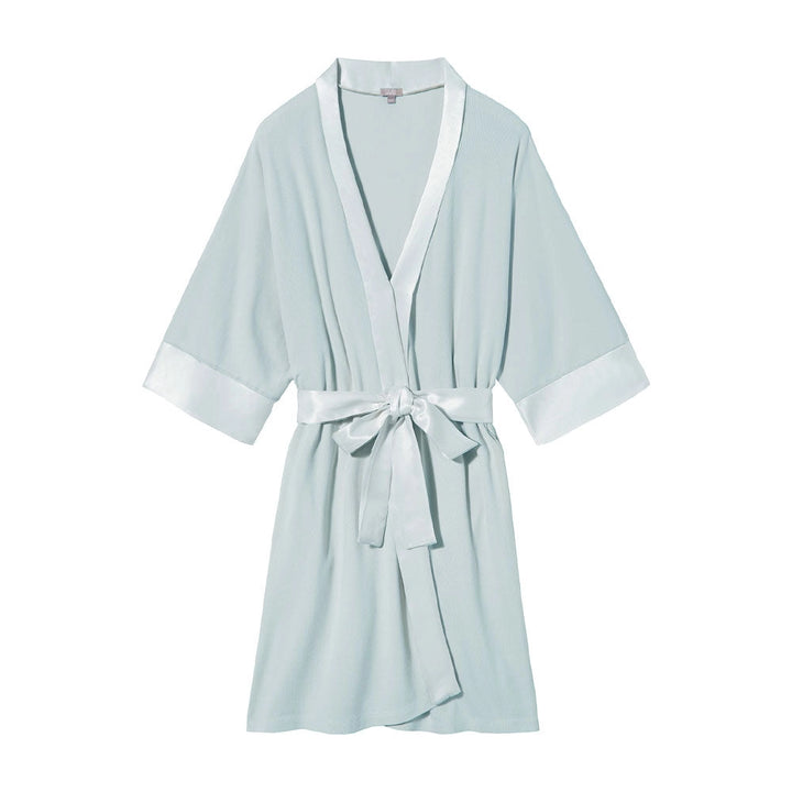 Shala Rib Knit Kimono Robe With Satin Belt And Trim