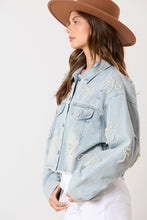 Load image into Gallery viewer, Crop Denim Pearl Bow Embellishment Jacket
