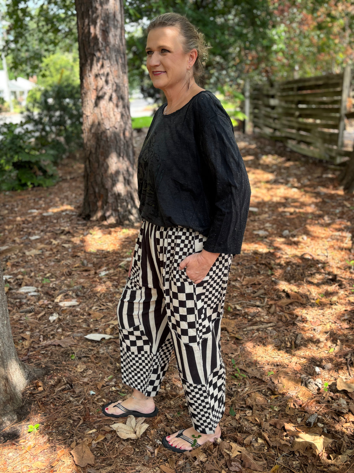 Black Checkered Barrel Pant