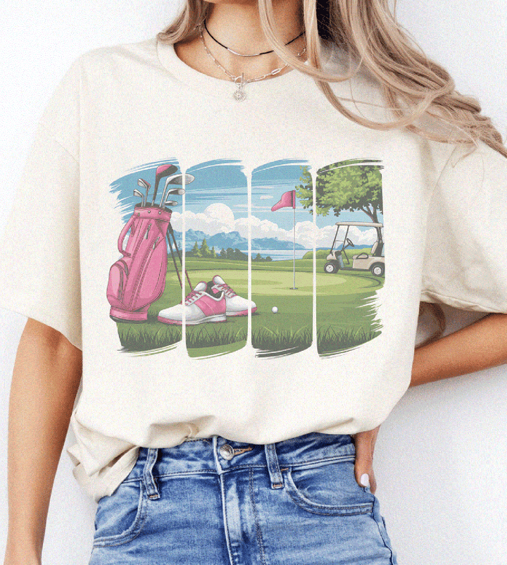 Golf Course Resort Country Club Pink Graphic Tee By Par-Tees