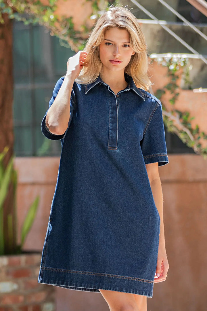 Collared Button Down Mini Dress