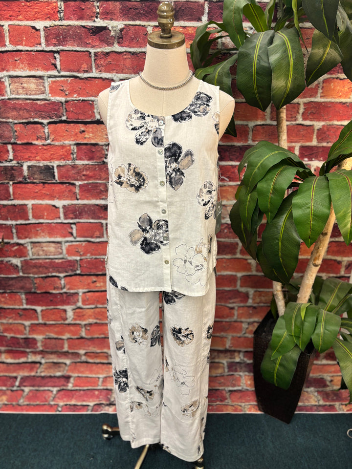 Neutral Bloom Linen Tank