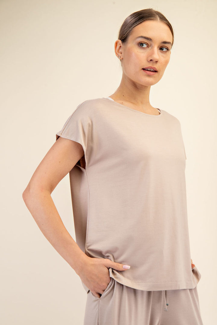 Viscose Modal Basic Boat Neck Top