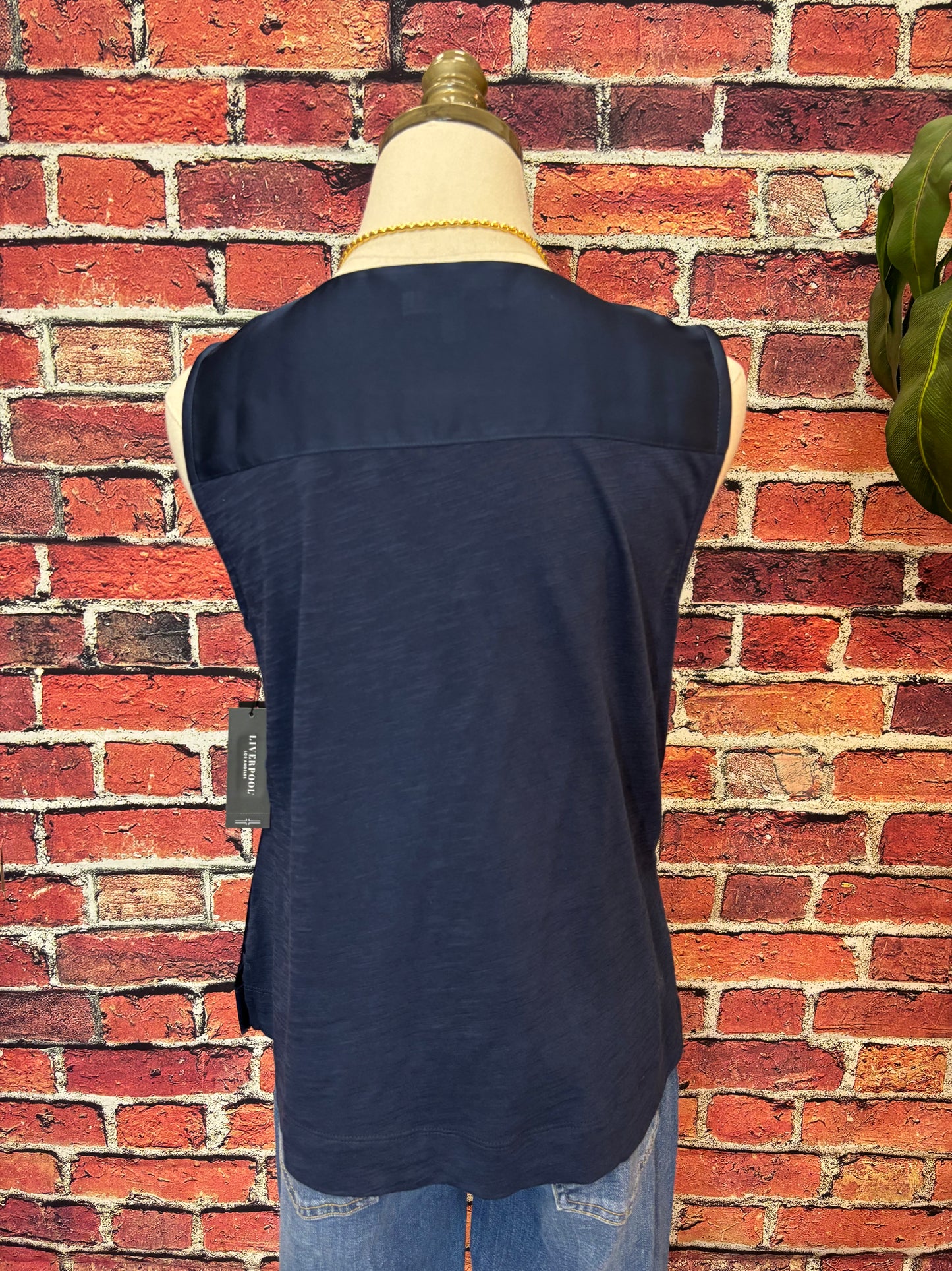 Sleeveless V-neck Woven-to-knit Top