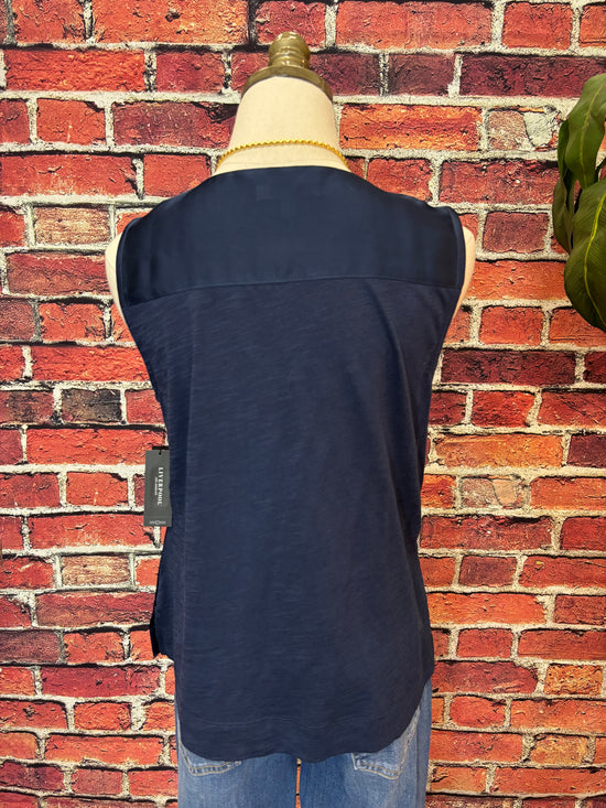 Sleeveless V-neck Woven-to-knit Top