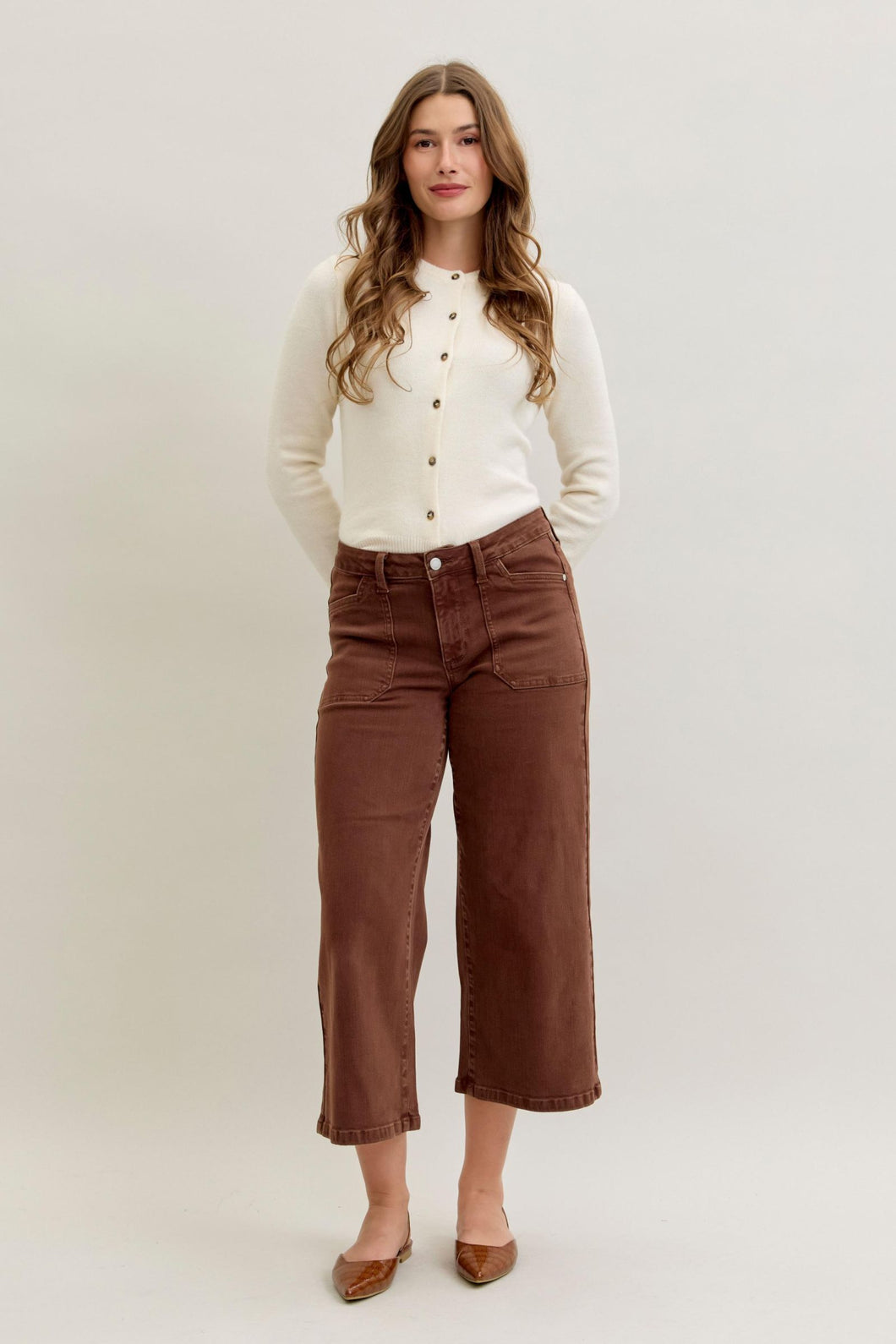 Judy Blue MR Wide Crop Garment Dyed Utility Pkts