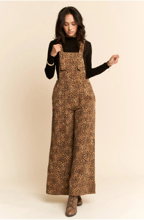 Animal Printed Denim Wide Open Leg Overall Pants