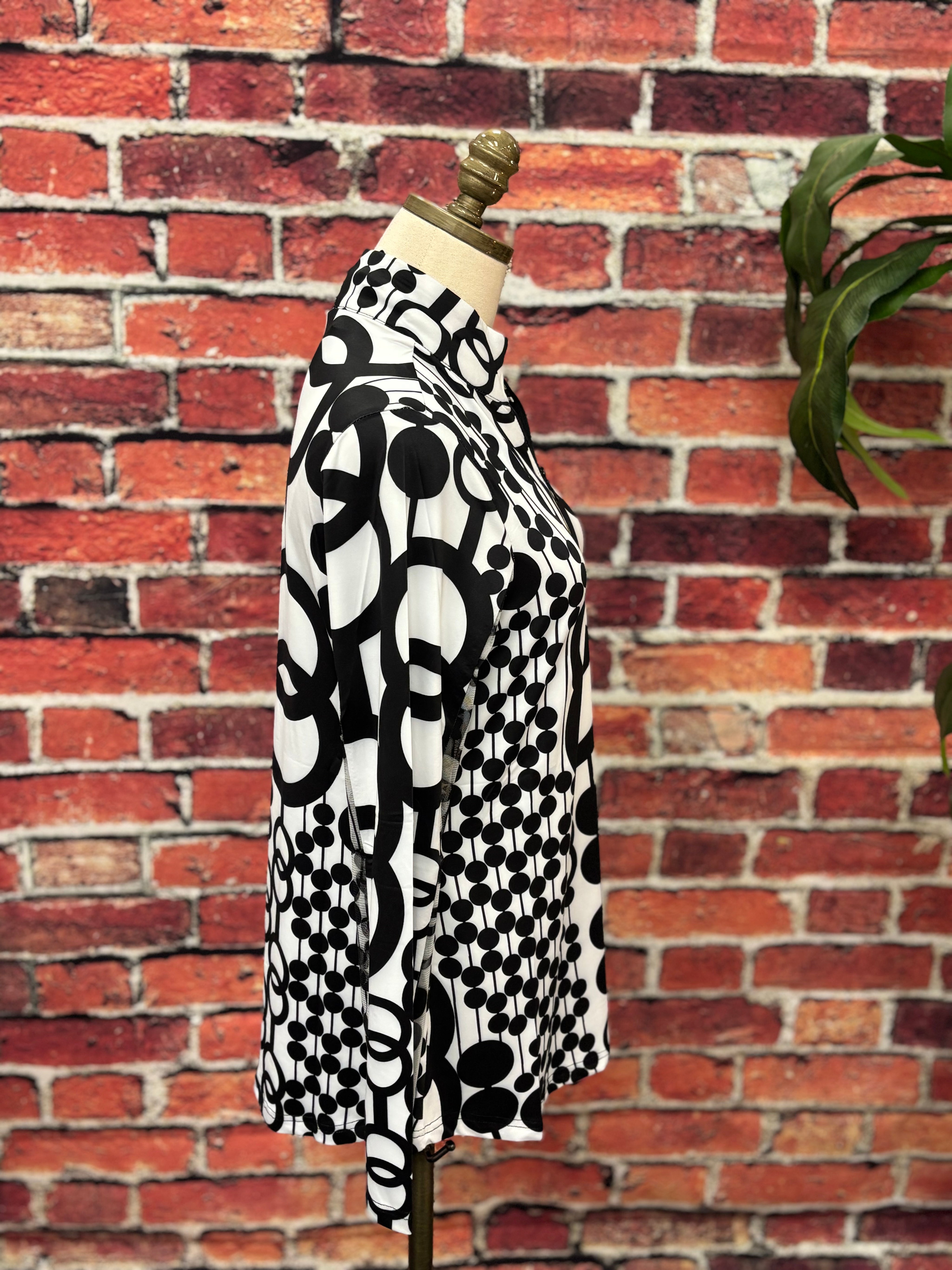 Black & White Modern Print UPF 50 Zip Top