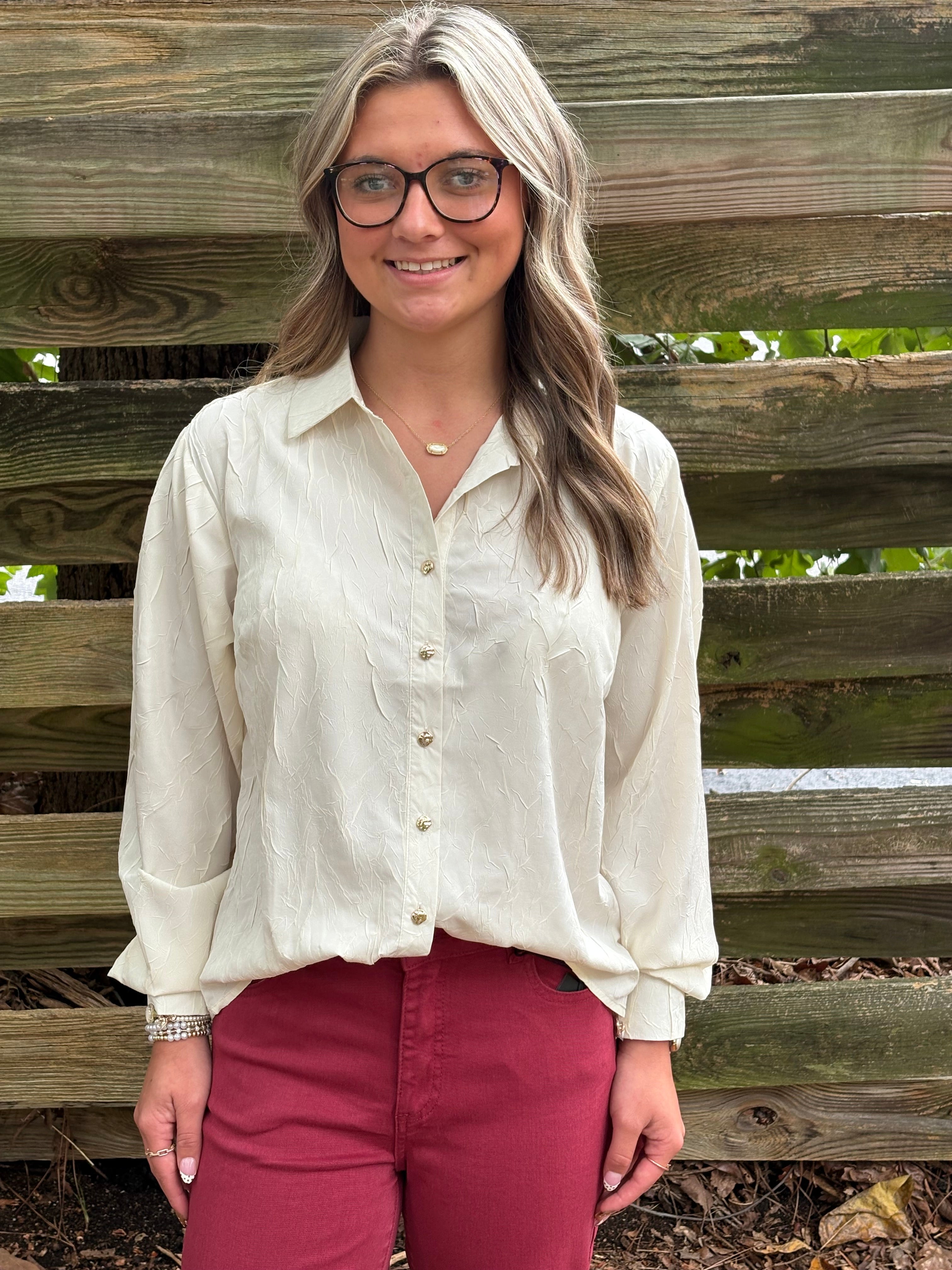 Textured Button Down Shirt Top