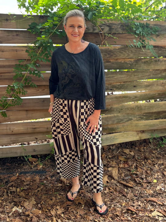 Black Checkered Barrel Pant