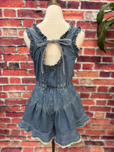 Load image into Gallery viewer, Ruffled Denim Open-Back Romper
