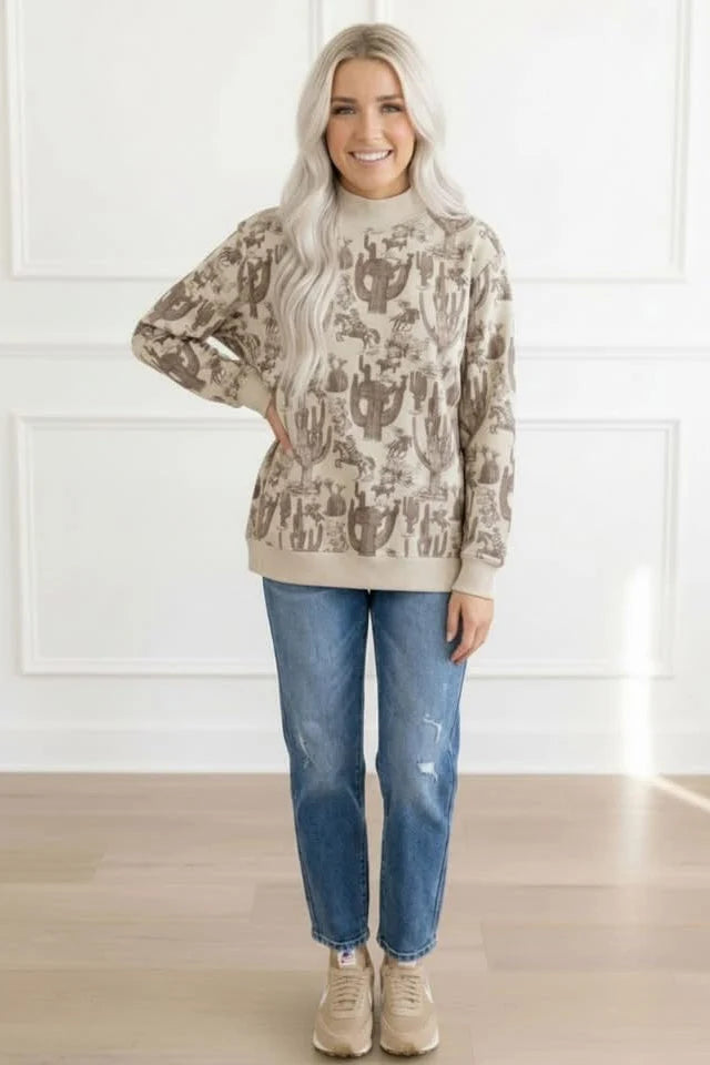 Mock Neck Cowgirl Crew Neck
