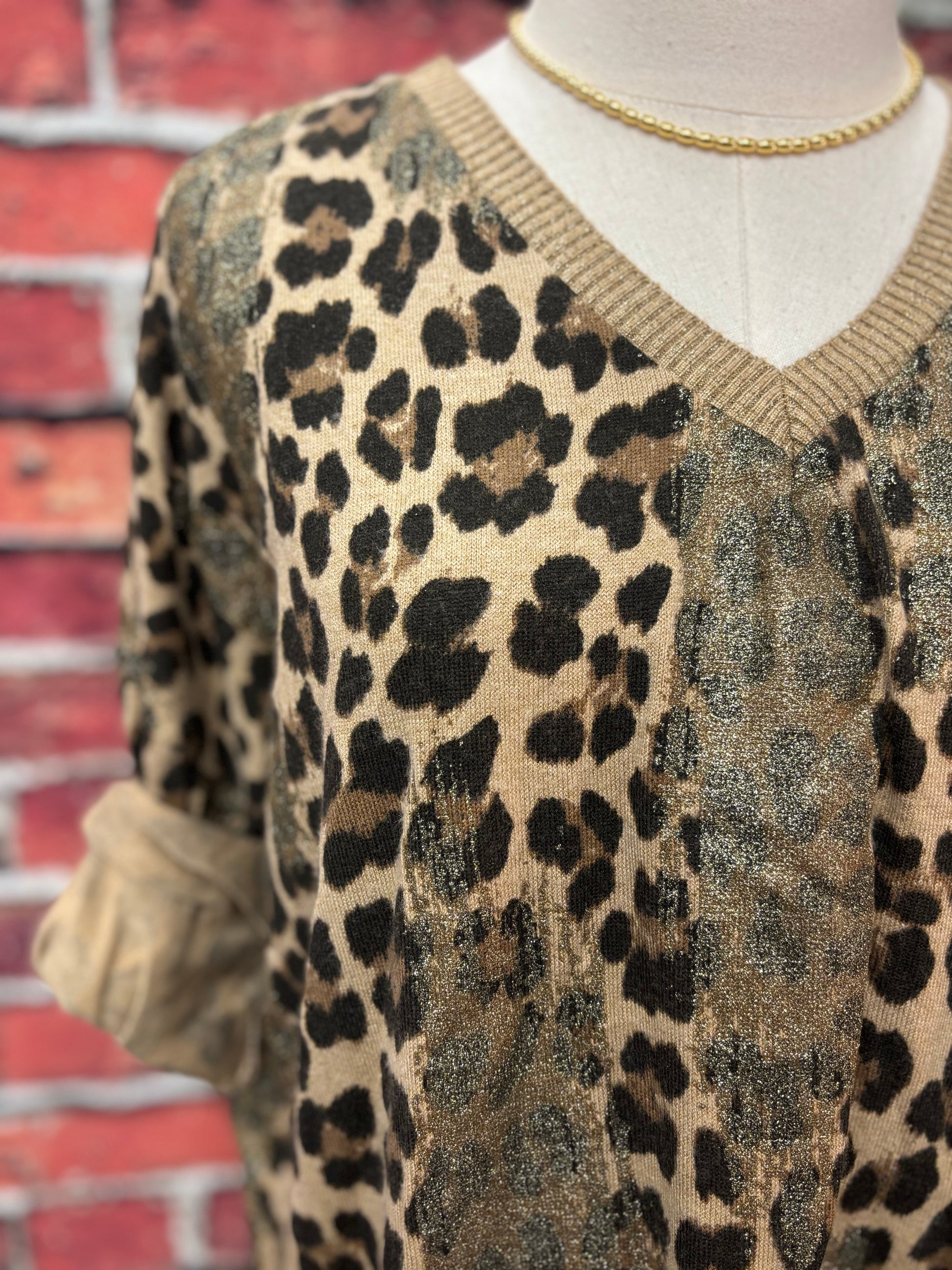 Shimmer Leopard V-Neck Sweater *FINAL SALE*