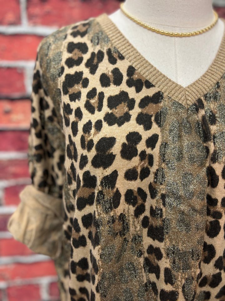 Shimmer Leopard V-Neck Sweater