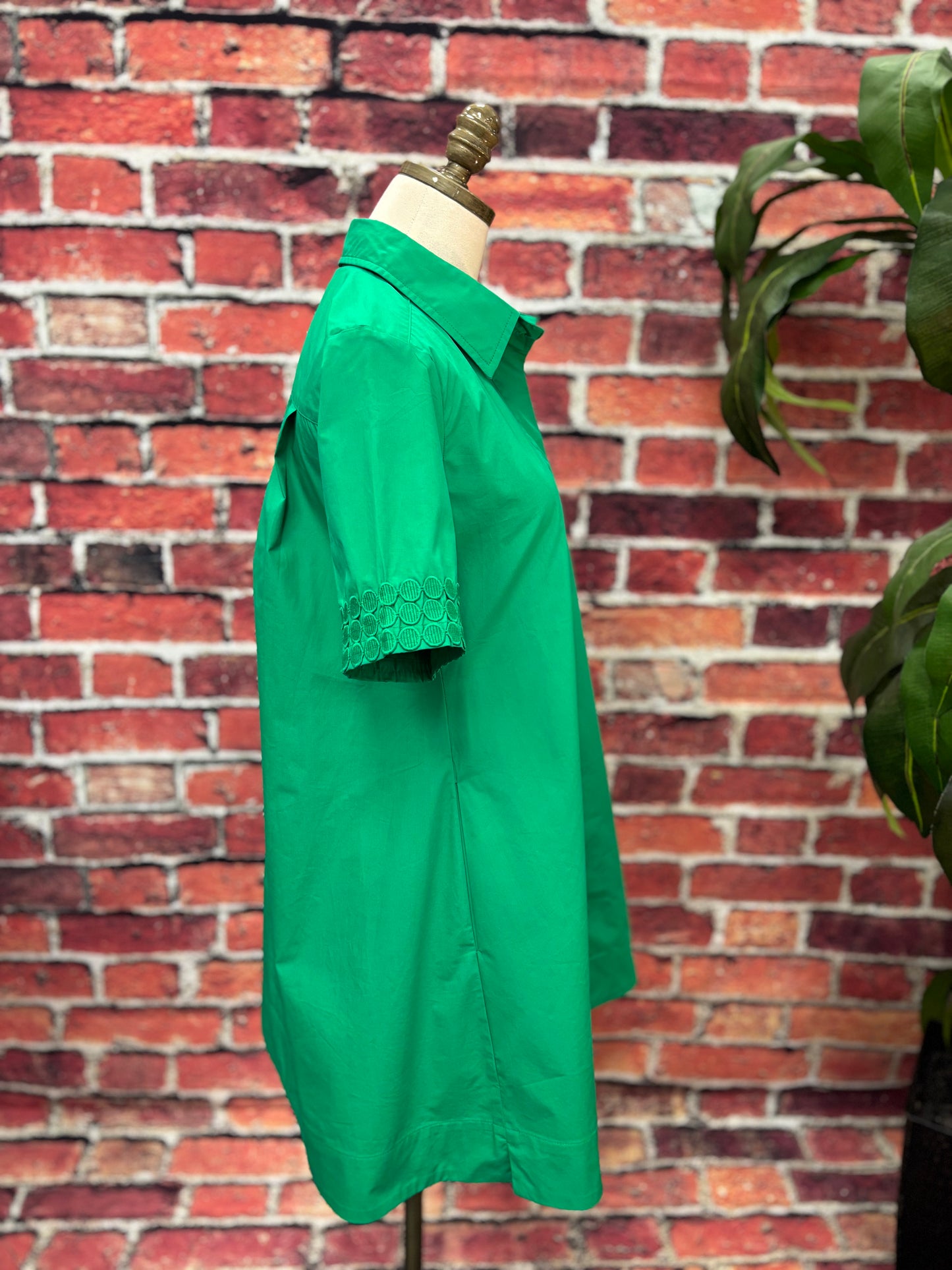 Emerald Green Embroidered Sleeve Shirt Dress