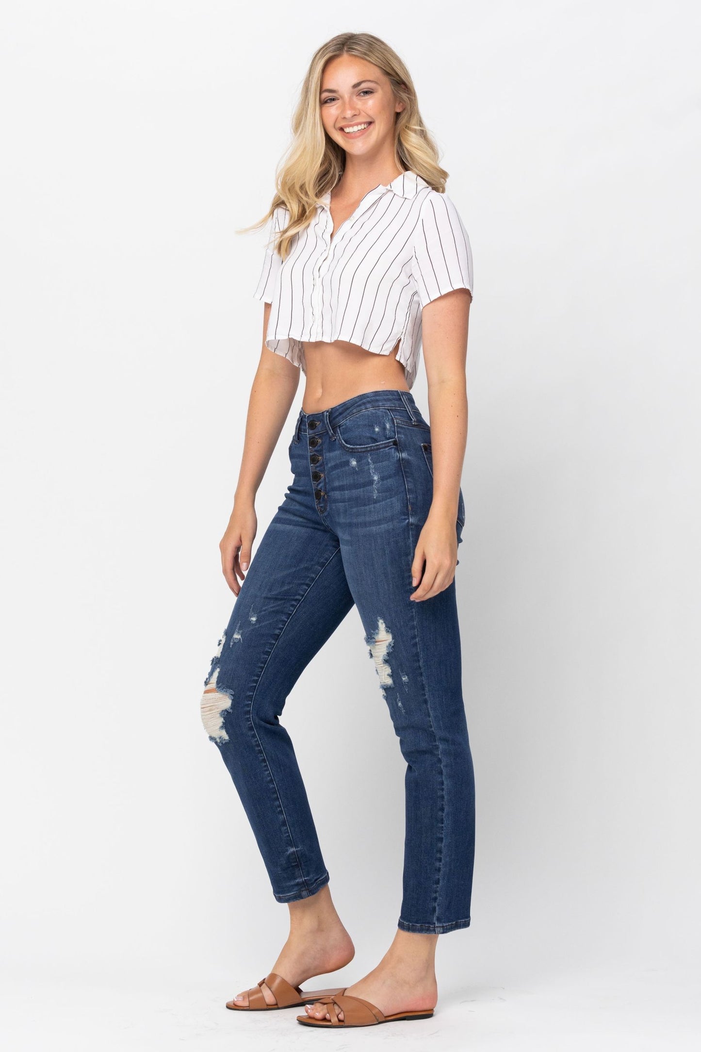 Judy Blue High Waist Zigzag Button Fly Boyfriend