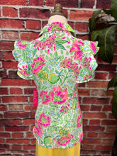 Load image into Gallery viewer, Lemon Blossom Ruffle Polo Top
