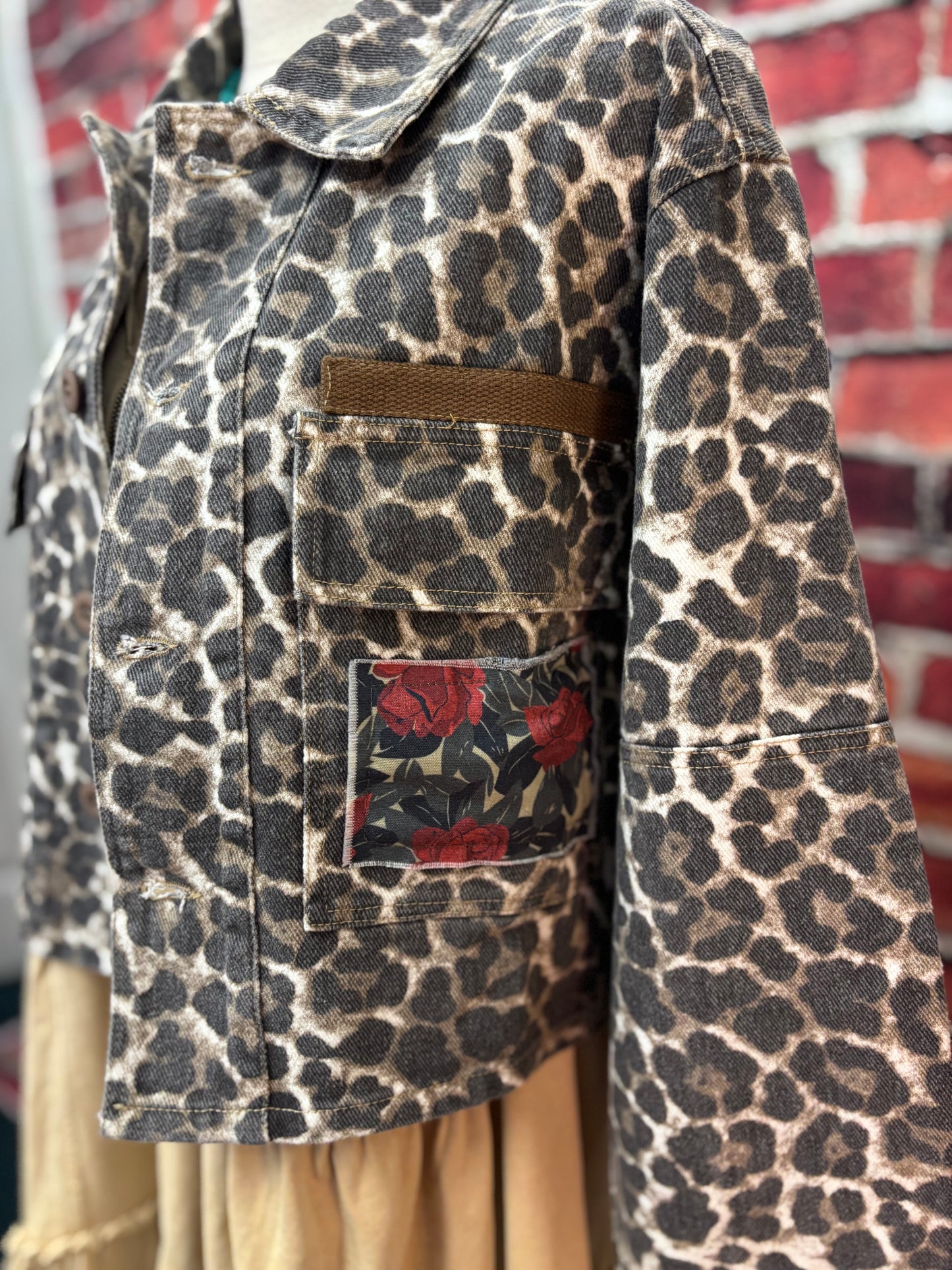 Leopard & Rose Patchwork Cropped Denim Jacket
