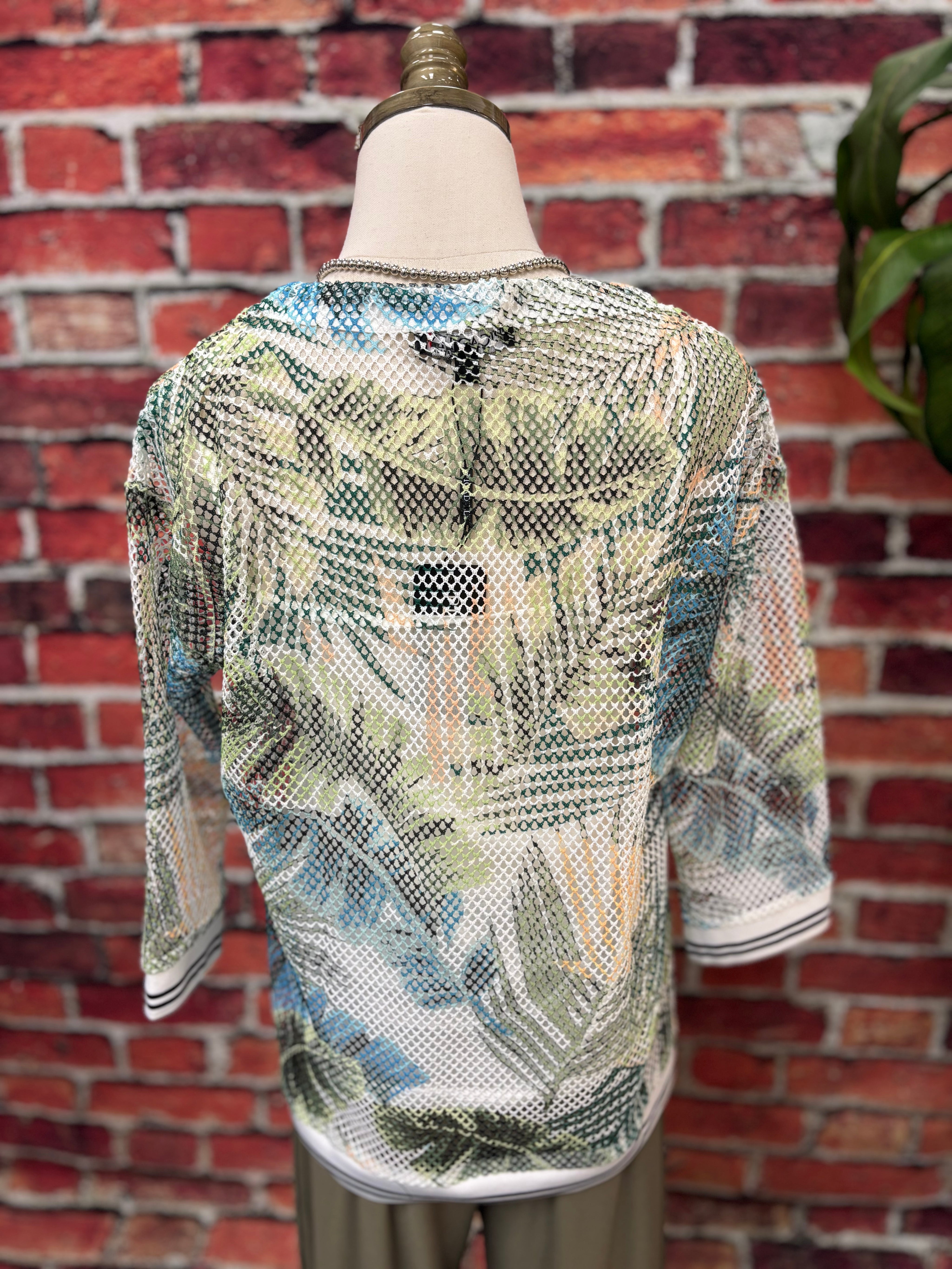 3/4 Sleeve Printed Net Top