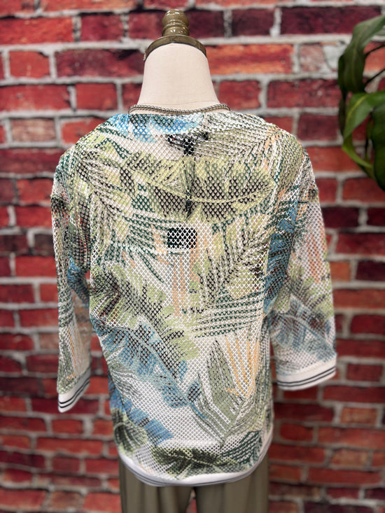 3/4 Sleeve Printed Net Top