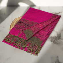 Load image into Gallery viewer, Border Pashmina Scarf Shawl with Fringe
