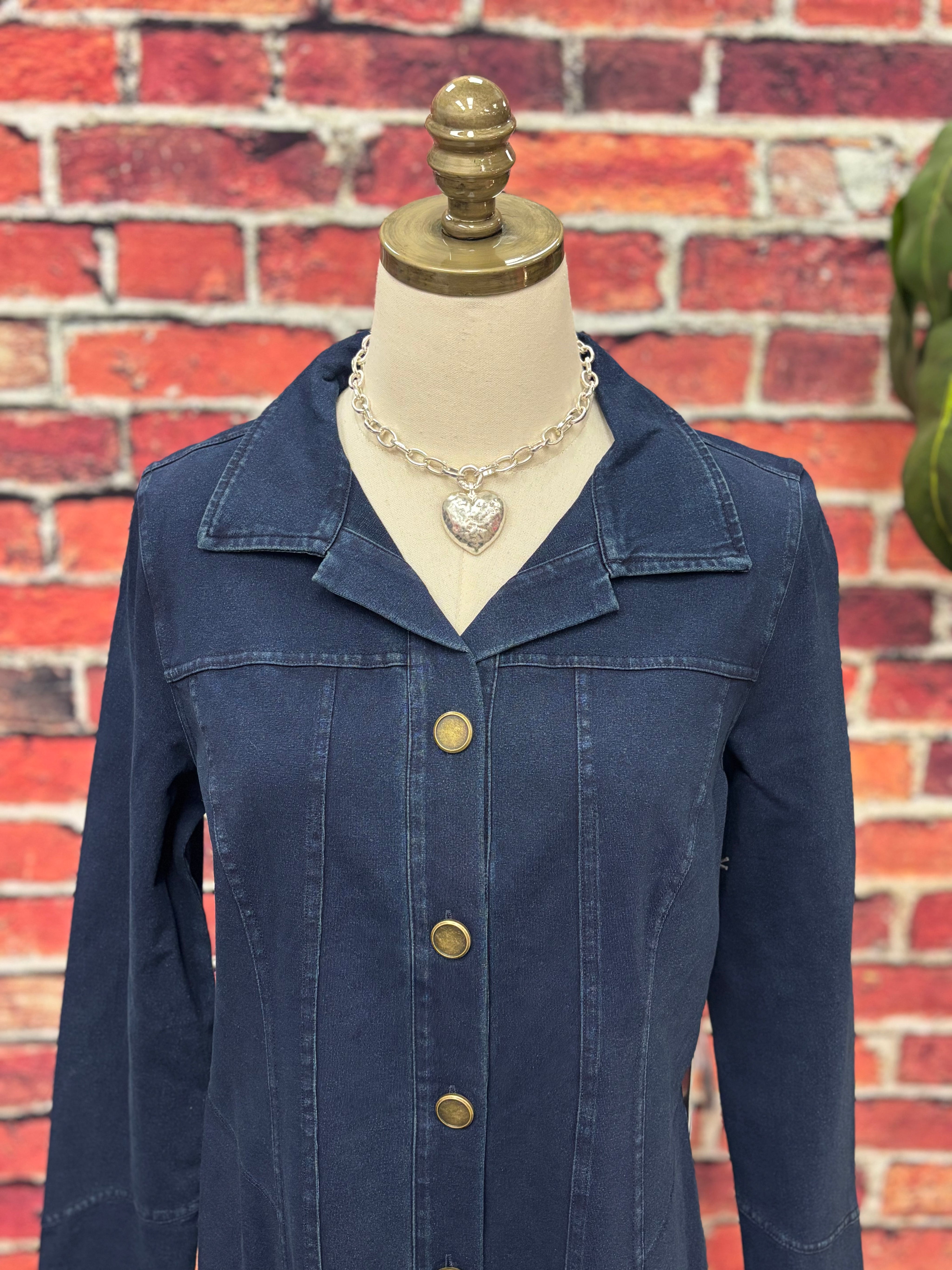 Navy Stretch Denim Button-Front Jacket