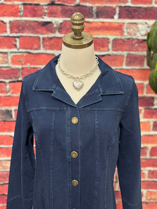 Navy Stretch Denim Button-Front Jacket
